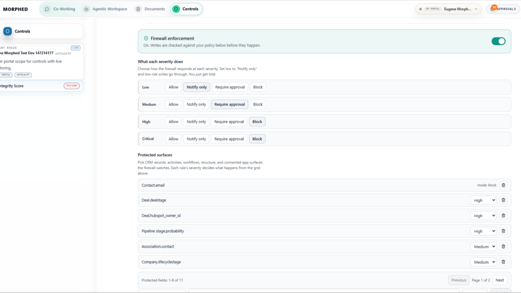 Morphed Controls screen